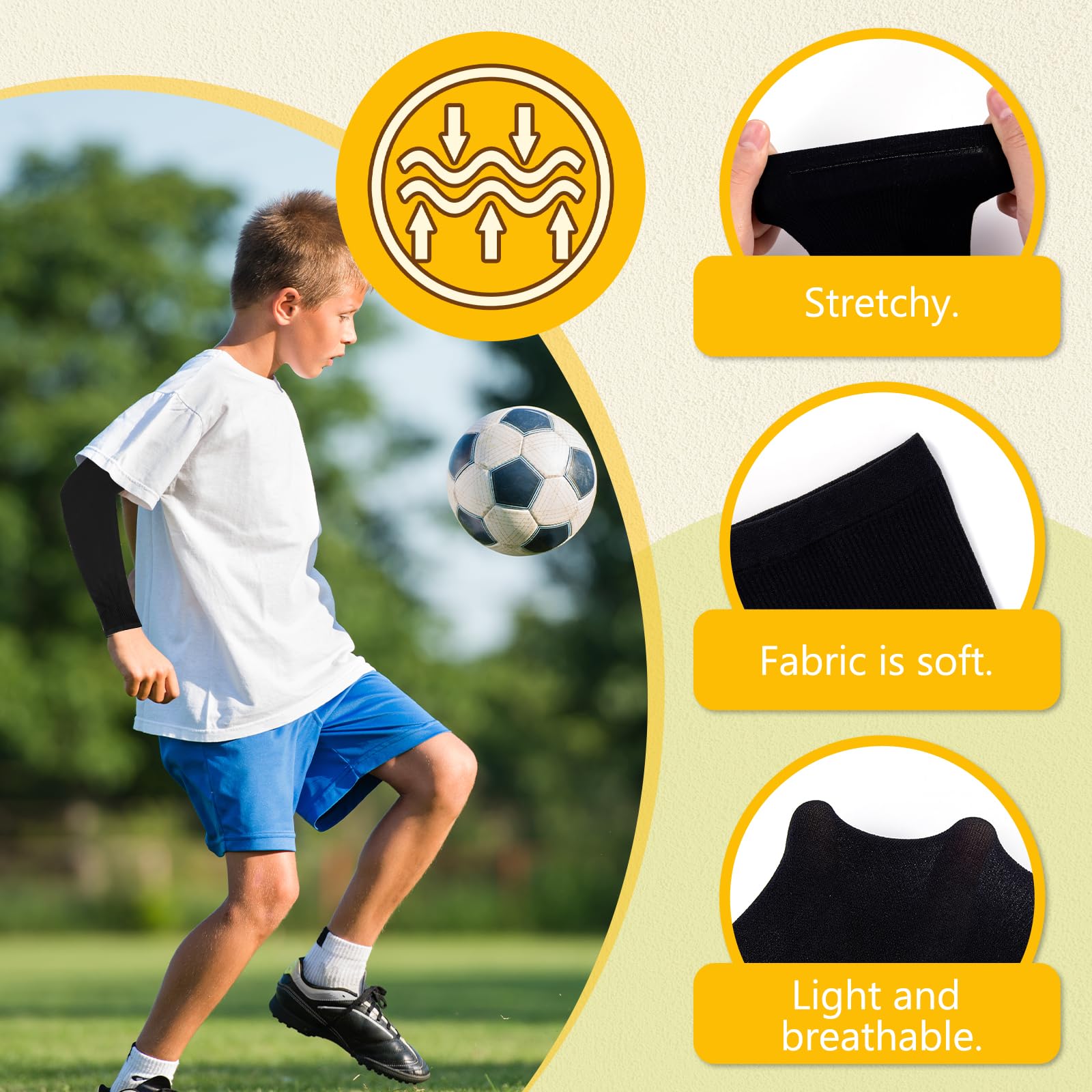 Leikedun 4 paia di manicotti per bambini, a compressione anti-UV, traspiranti, per l'estate, per il raffreddamento delle braccia, per ragazzi e ragazze