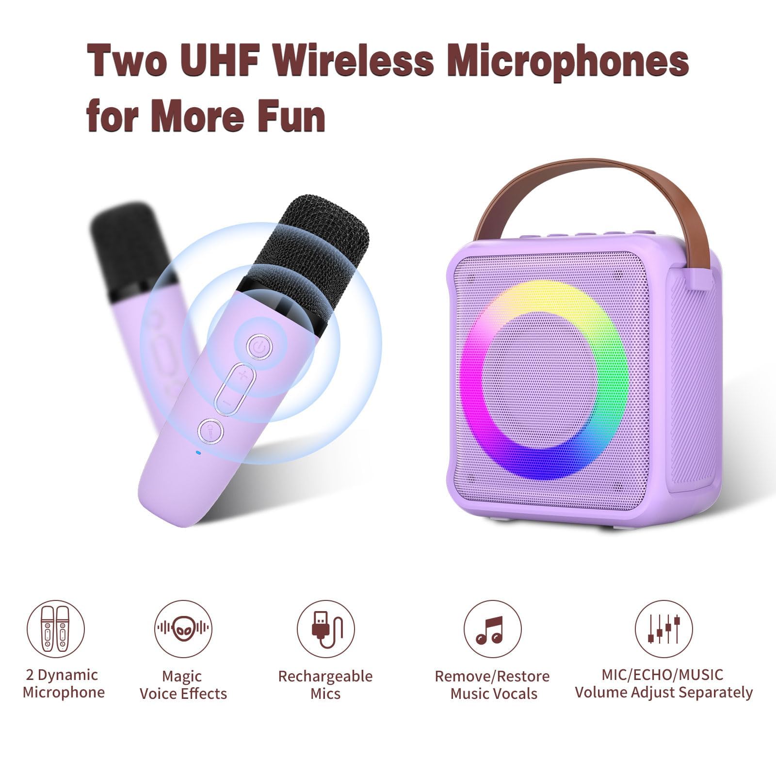 Ankuka Giocattoli per Karaoke per Bambini e Adulti, con 2 microfoni, Macchina per Karaoke Portatile con Luce LED ed Effetti Che cambiano la Voce, Regali per Bambini dai 3 ai 18 Anni, per Bambini,
