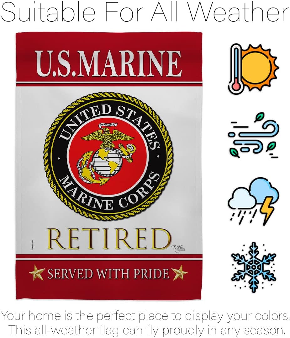 Breeze Decor US Marine Garden Flag Set with Stand Armed Forces Corps USMC Semper Fi United State American Military Veteran Retire Official House Banner Small Yard Gift Double-Sided, Made in USA