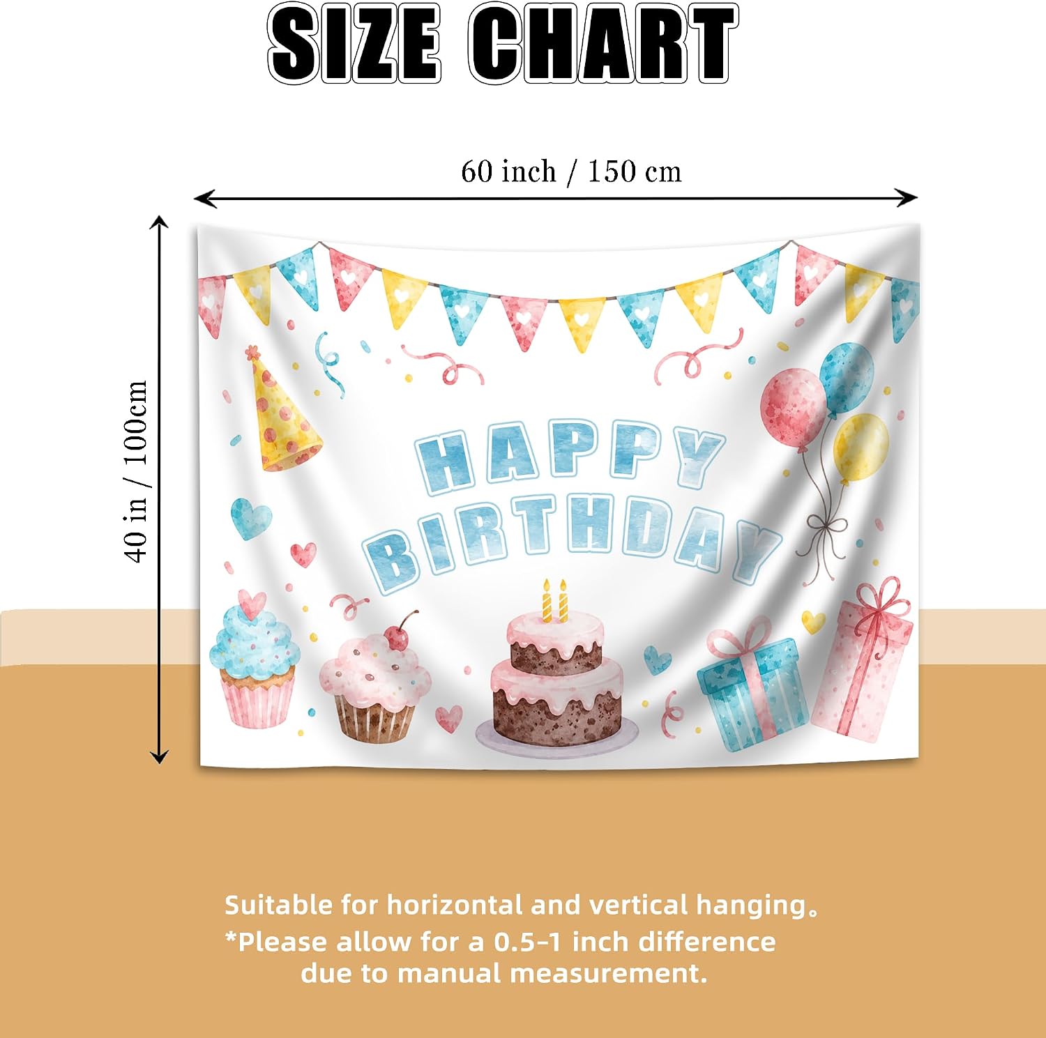 Happy Birthday Tapestry, Birthday Party Wall Backdrop Banner, Festive Wall Hanging Decor for Bedroom, Living Room, Dorm & Celebration Events, Birthday Gifts Idea,60 * 40inch image 2