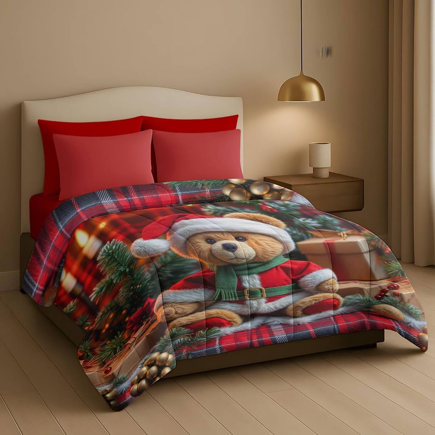 Masters House Trapunta Piumone Invernale Matrimoniale Stampa Digitale HD 4K Natale in Microfibra Anallergica, Imbottitura Calda e Morbida, Design Natalizi Elegante, Made in Italy (Orsetto)