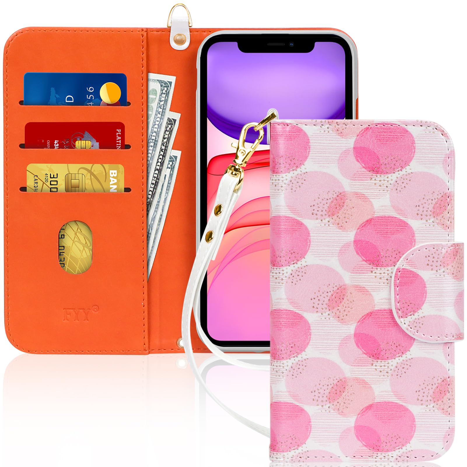FYY Compatible with iPhone 11 Case, [Kickstand Feature] Luxury PU Leather Wallet Case Flip Folio Cover with [Card Slots] and [Note Pockets] Case for iPhone 11 6.1" Colorful Bubble