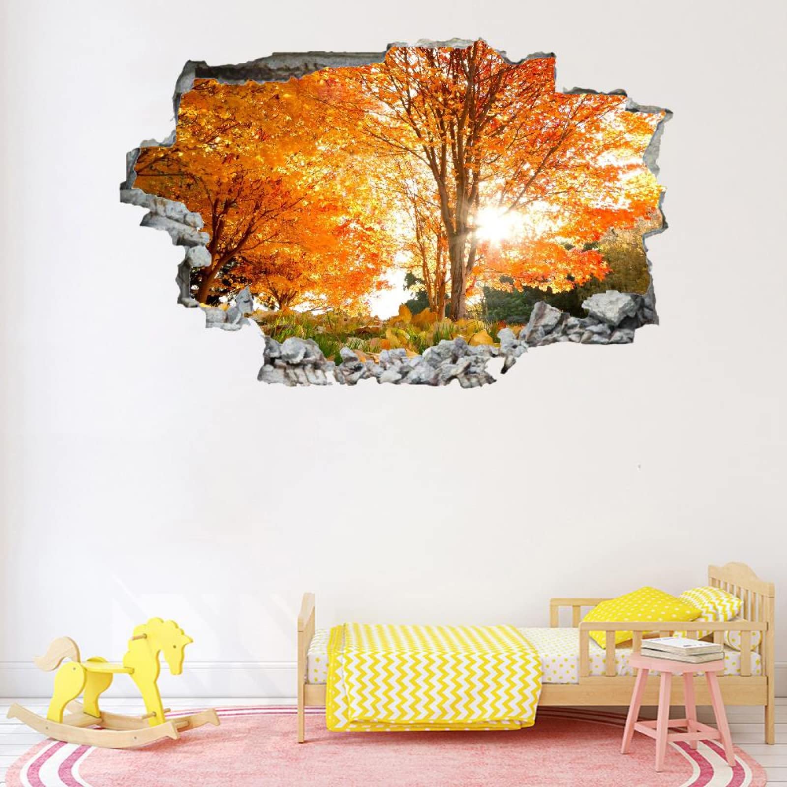 Adesivo Da Parete 3D Rimovibile Albero Decorazione Da Parete, Pavimento, Soffitto, Decalcomania Fracassata, Decorazione Artistica Paesaggio Per Soggiorno, Murale 75x113cm