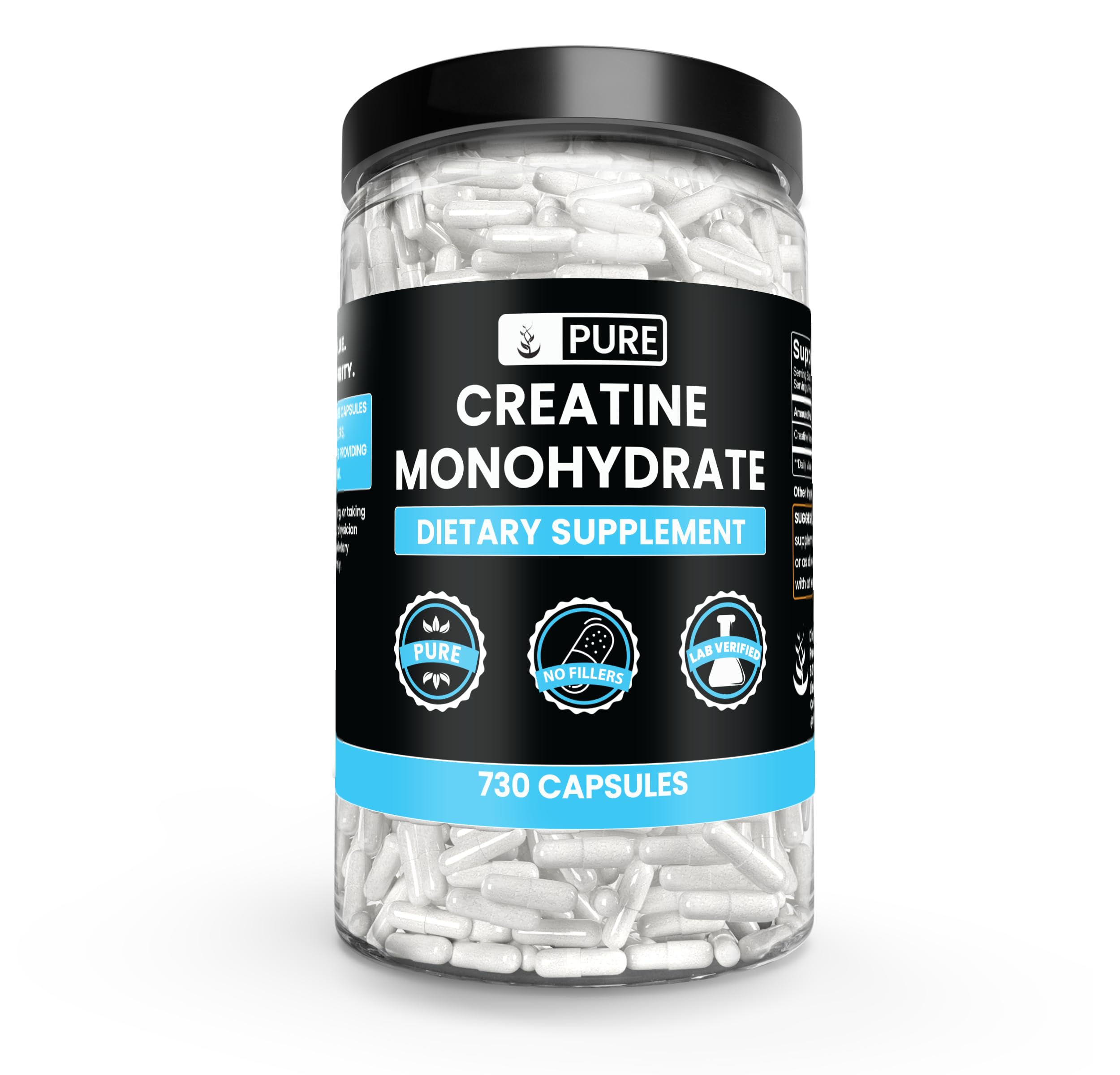 Creatine Monohydrate (730 Capsules) No Magnesium Or Rice Fillers, Always Pure, Lab Verified