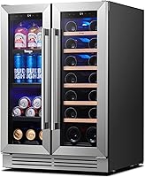 Yeego 24-Inch Dual-Zone Wine & Beverage Cooler: 36-72°F, 60 Cans + 20 Bottles, Adjustable Shelves, Stainless Steel Glass Door, Built-in/Freestanding