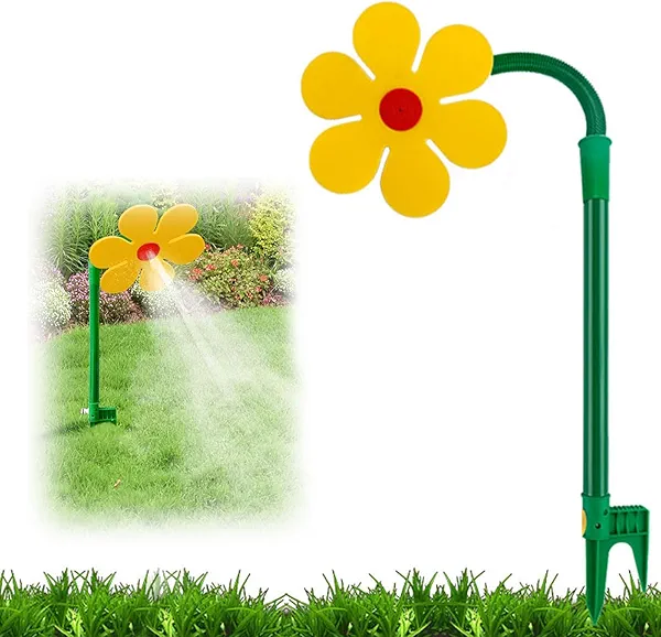 Crazy Daisy Sprinkler - 360° Rotating Dancing Flower Water Sprinkler for Lawn & Garden Fun, Ideal Irrigation Tool for Kids & Pets Playtime, Durable Plastic Base with Bright Yellow Design