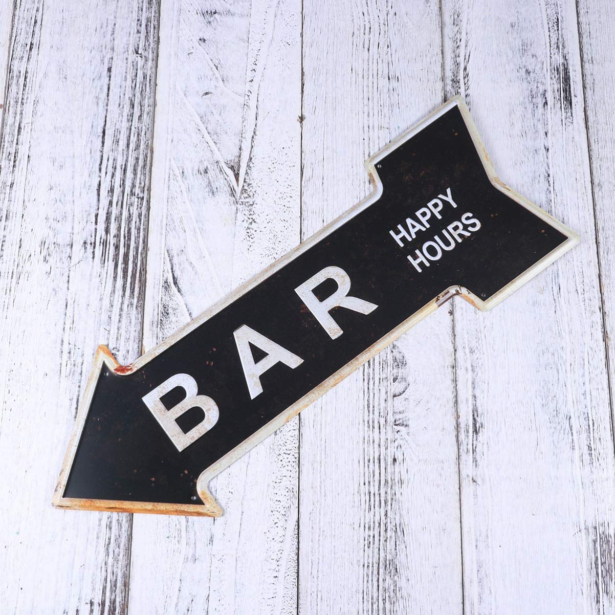 Plaque Murale Métal émaillée Flèche Pointée 25 Cm - Déco Ferme Blanches Et Lettres Noires