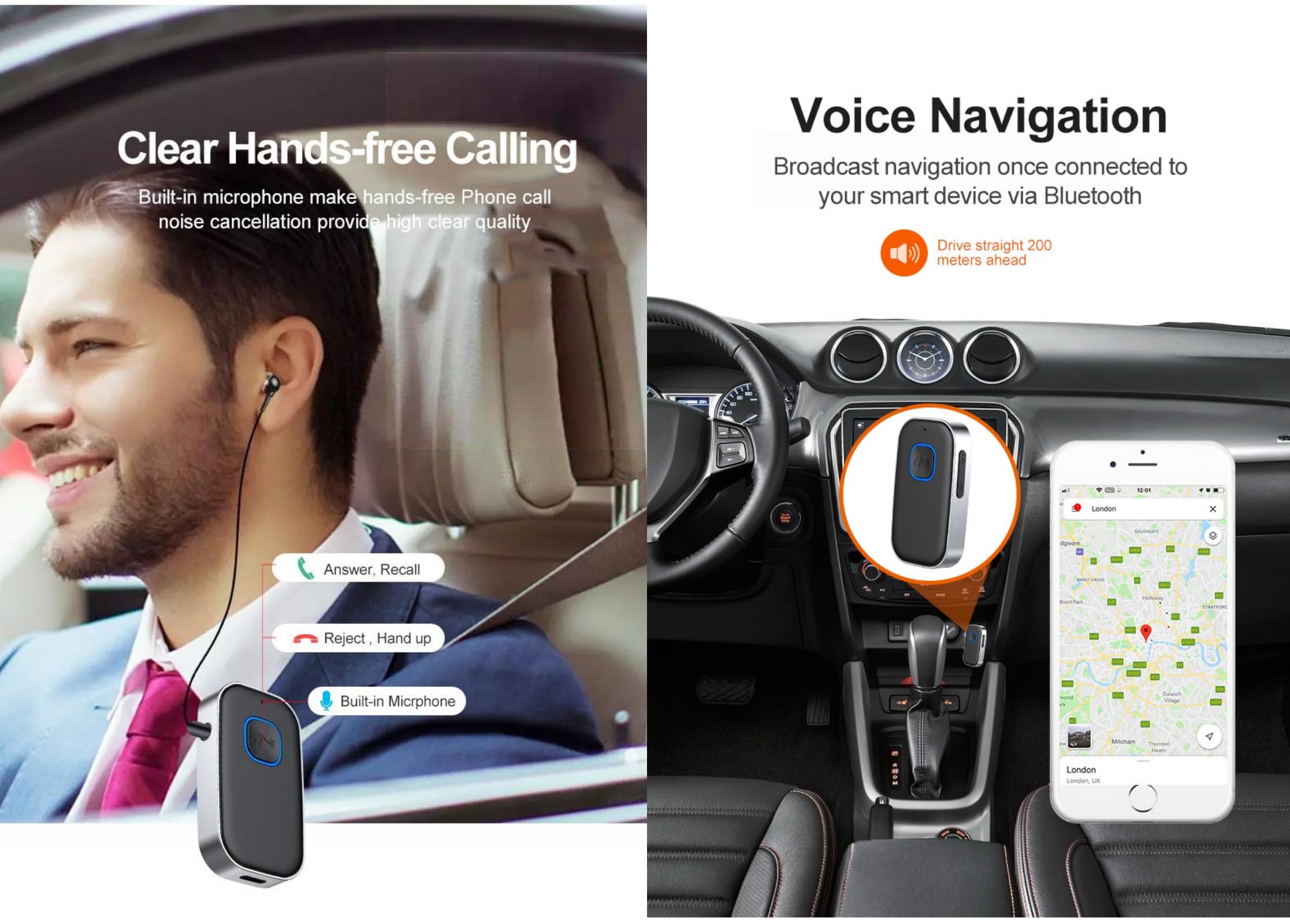 Bluetooth 5.0 Empfänger mit 3,5 mm AUX Auto-Bluetooth-Adapter, Sound-Adapter für Auto-Stereo-Stereo-Headset-Lautsprecher, Freisprechen, Geräuschunterdrückung
