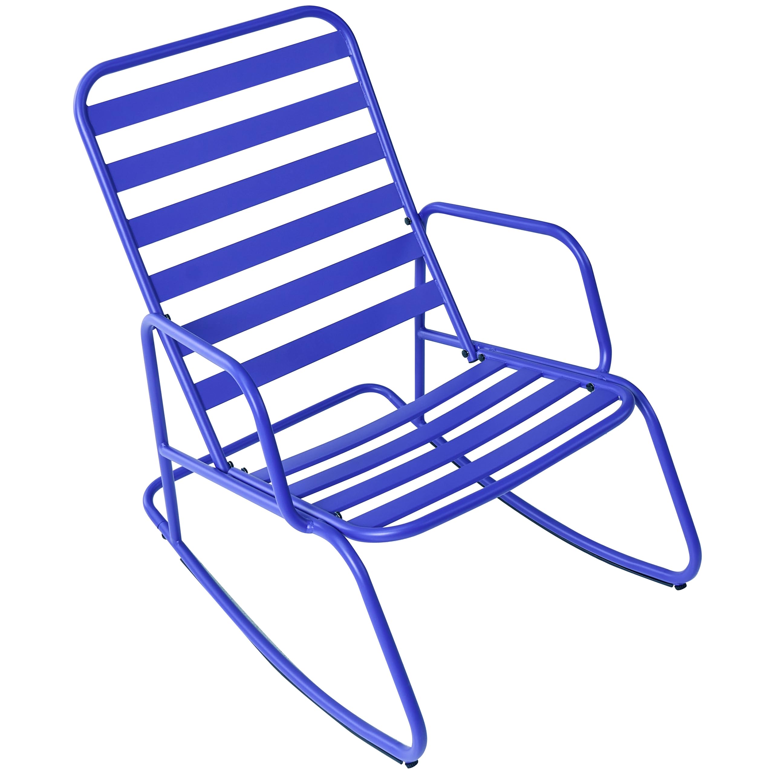 Beliani Sedia a dondolo da giardino moderna in metallo Design a doghe per esterni Alluminio blu