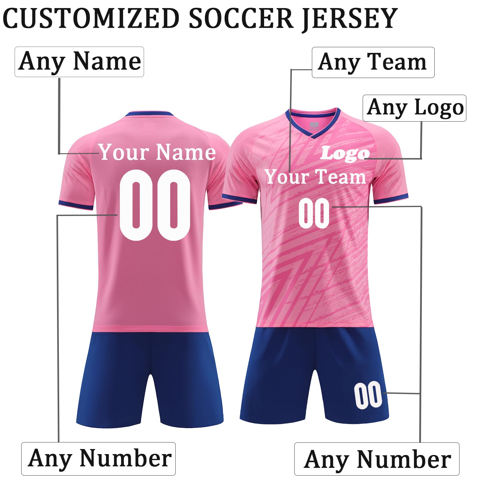 Custom Soccer Jersey for Kids Men Women Make Your Own Personalized Jersey Soccer Uniforms with Your Name Number Team Logo Pink