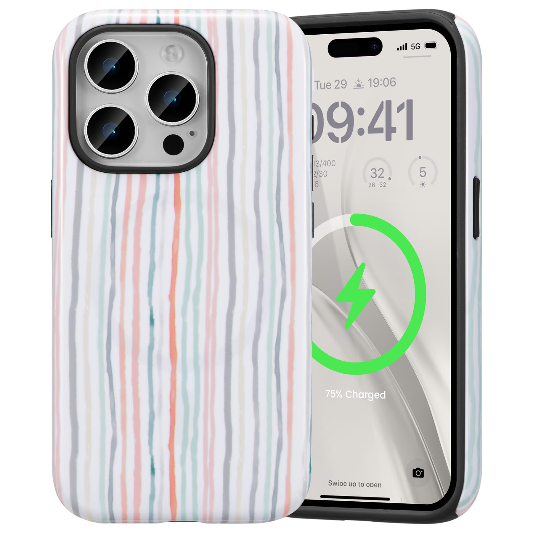 ZCDAYE for iPhone 13/14 Compatible with Magsafe, Cute Trendy Magnetic Stylish Girly Aesthetic Pattern Case for Girls Women-Colorful Stripes