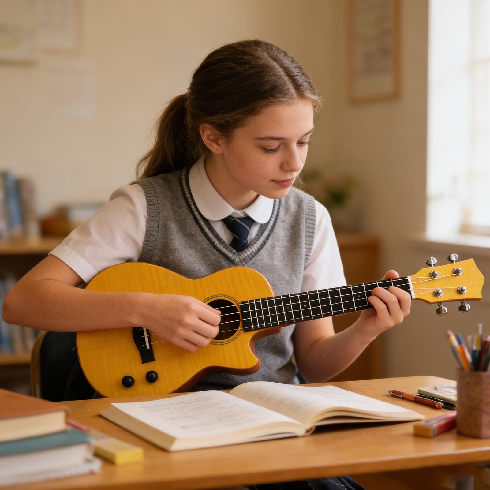 Keenso Ukulele Elettrico, Ukulele Bluetooth da 23 Pollici con Struttura in Legno di Okoume Ebano e Fibra di Carbonio, Batteria Incorporata da 600 MAh, Strumento Portatile in Legno per Adulti