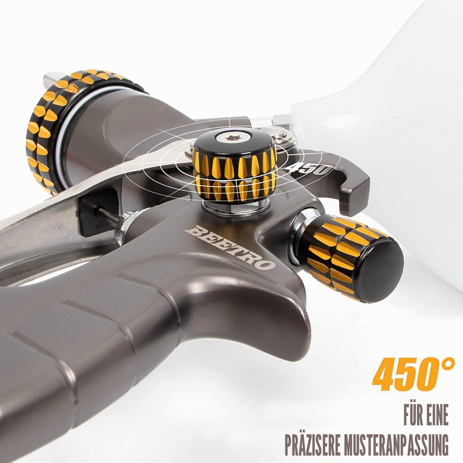 BEETRO HVLP-luchtspuitpistool 600 ml 14,5 CFM 30-43 psi 1,4 mm/1,8 mm mondstukken roestvrij staal