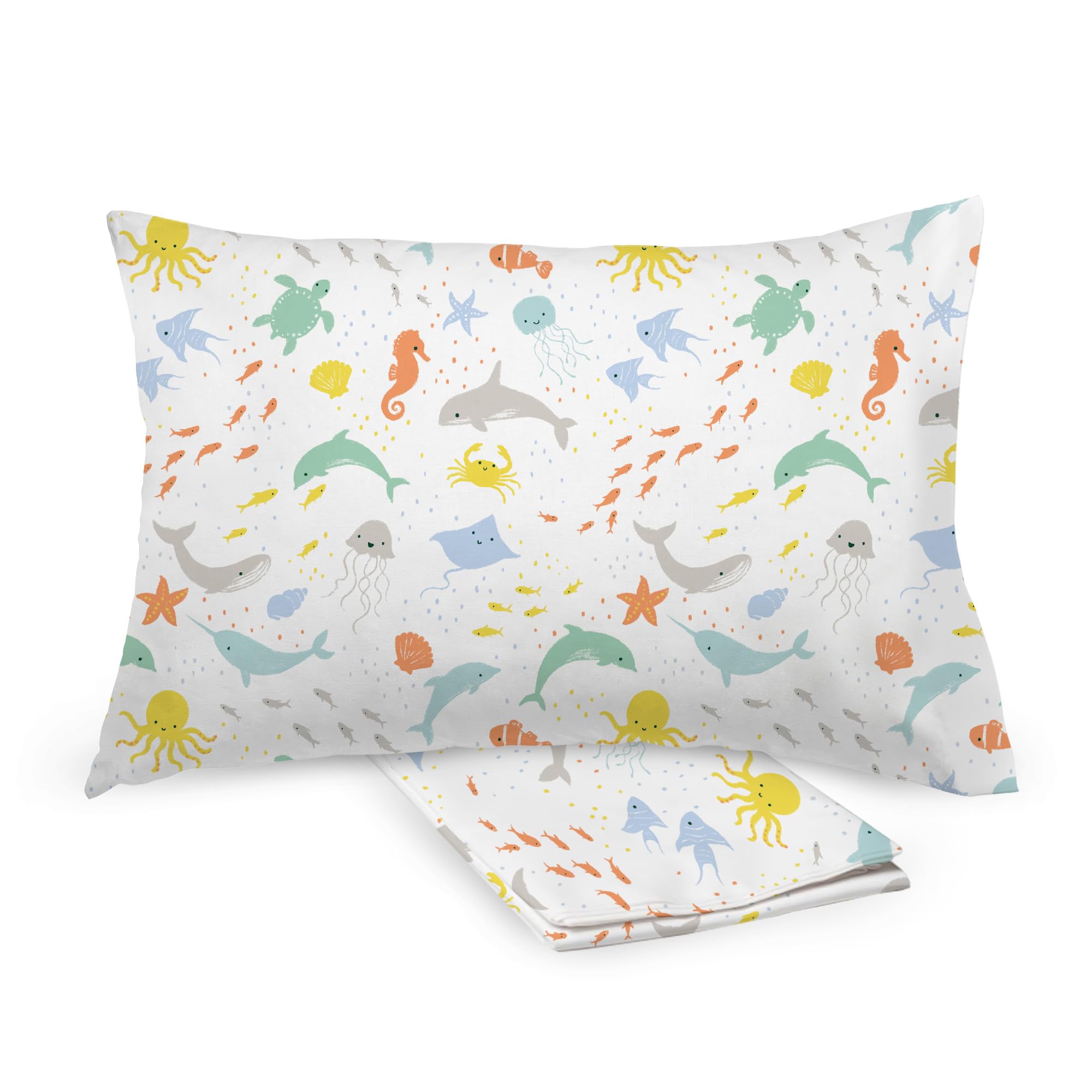 BreathableBaby Cotton Percale Pillowcase, for 13" x 18"/33 x 46 cm Toddler Pillow, Sea Life (2-Pack)