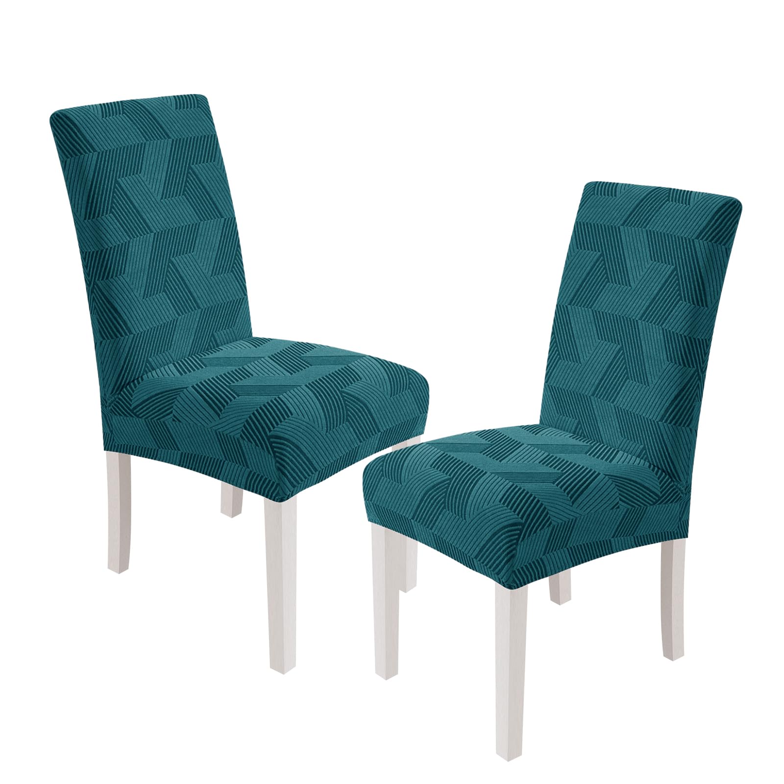 XINEAGE 2 Packs Dining Chair Slipcovers, Geometrical Jacquard Parson Dining Chair Covers, Washable Chair Protectors for Dining Room, Kitchen, Restaurant, Hotel, Peacock Blue