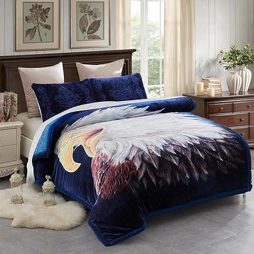 JML Manta de forro polar de visón, tamaño King de 85 x 93 pulgadas, manta reversible de 3 capas A y B impresa de felpa suave, 8 libras, manta cálida