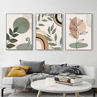 Boho Wall Art Set of 3 Abstract Green Boho Wall Decor Unframed Minimalist Canvas Print Sun Botanical Geometric Bohemian Room Decor Modern Line Art for Living Room Bedroom (16x24 Inch)