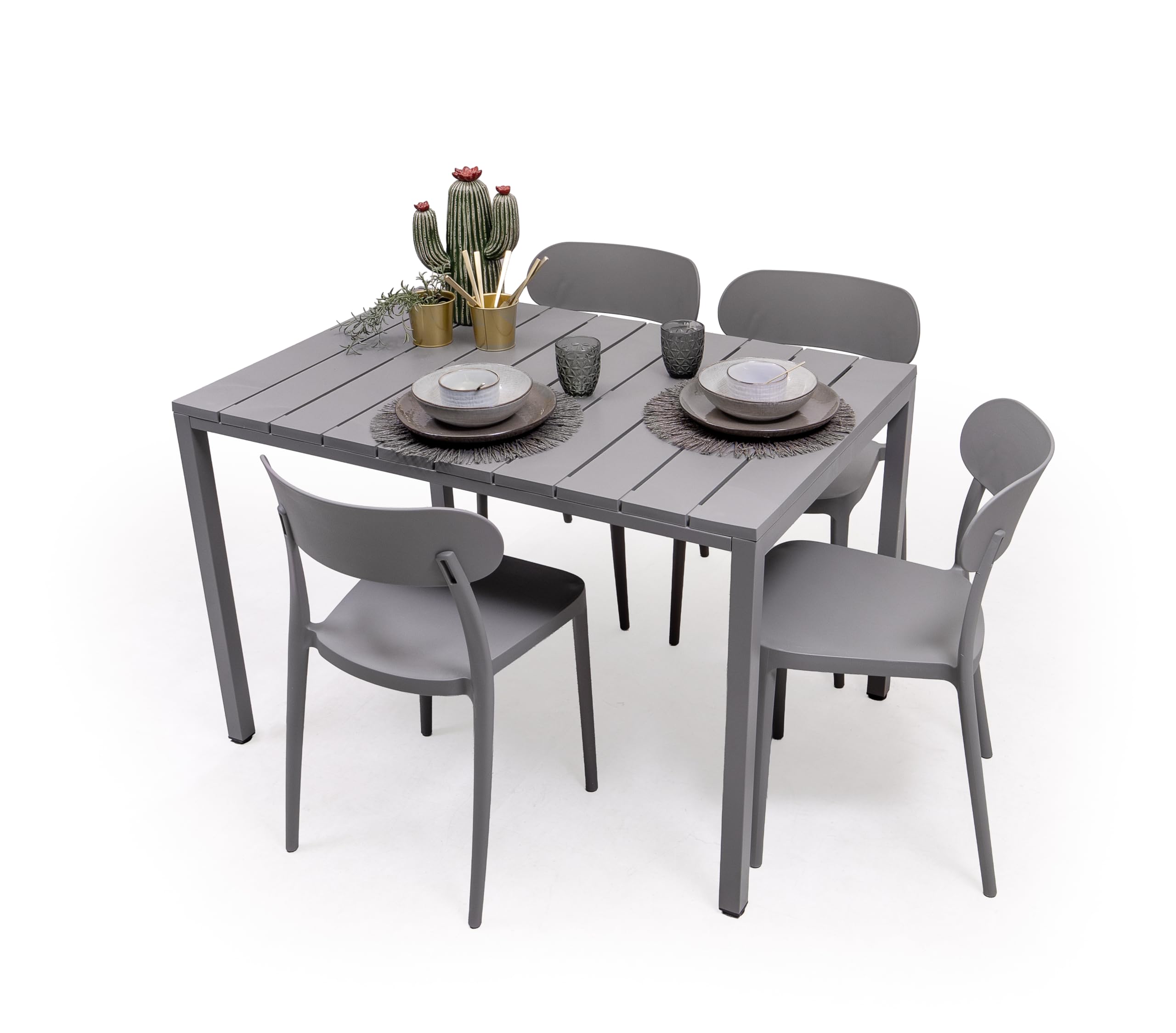 Homely – Mesa de Comedor Rectangular para jardín Ambar | 120x80 cm. 75 cm Alto | Polipropileno Material idoneo para Exterior | Color Gris