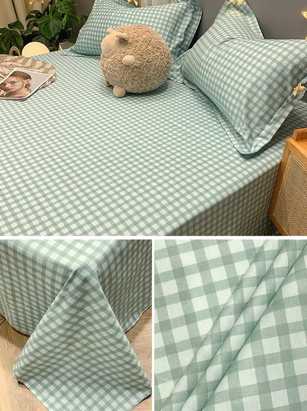 Houseri Sage Green Sheet Queen White and Green Plaid Bed Sheet 1 Piece