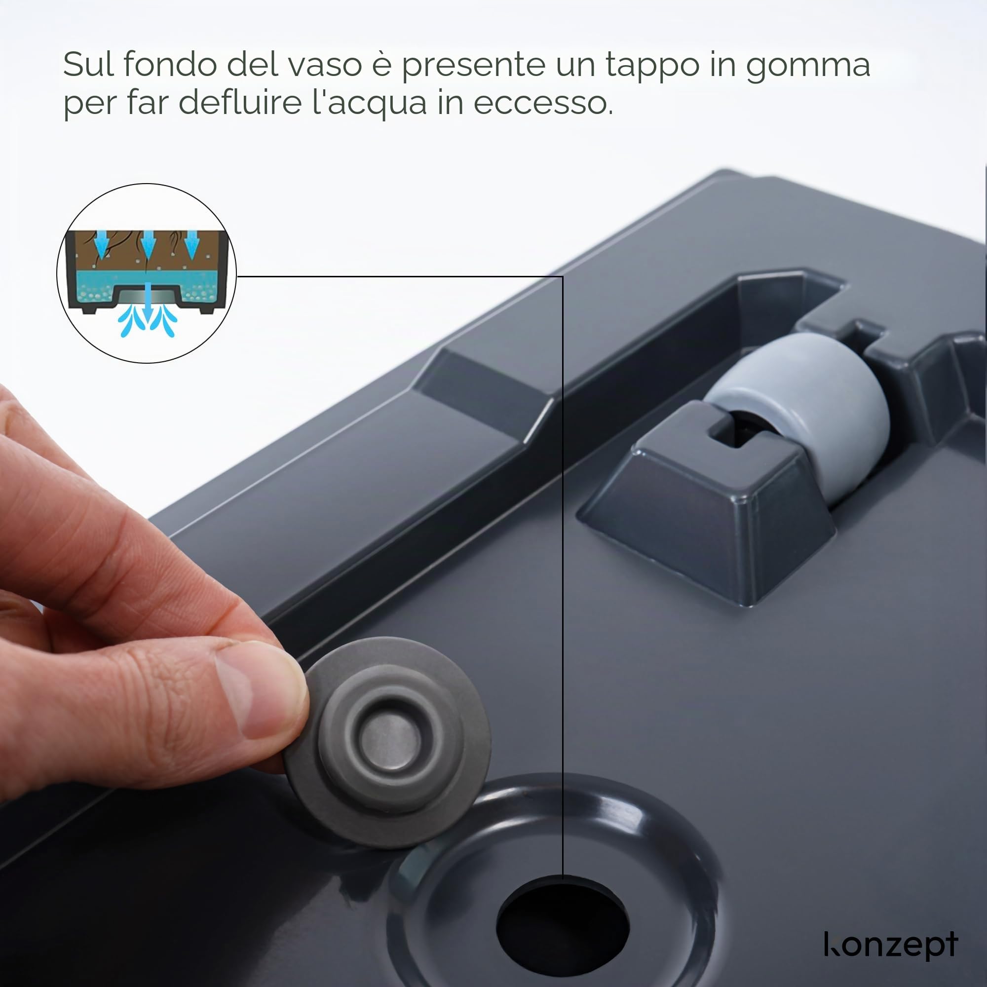KONZEPT Vaso fioriera grande rettangolare da 40 x 80 x 40 cm con ruote, per interni ed esterni, quadrato, aspetto in cemento, in plastica, mobile, ideale per il giardino, la terrazza, il balcone e gli