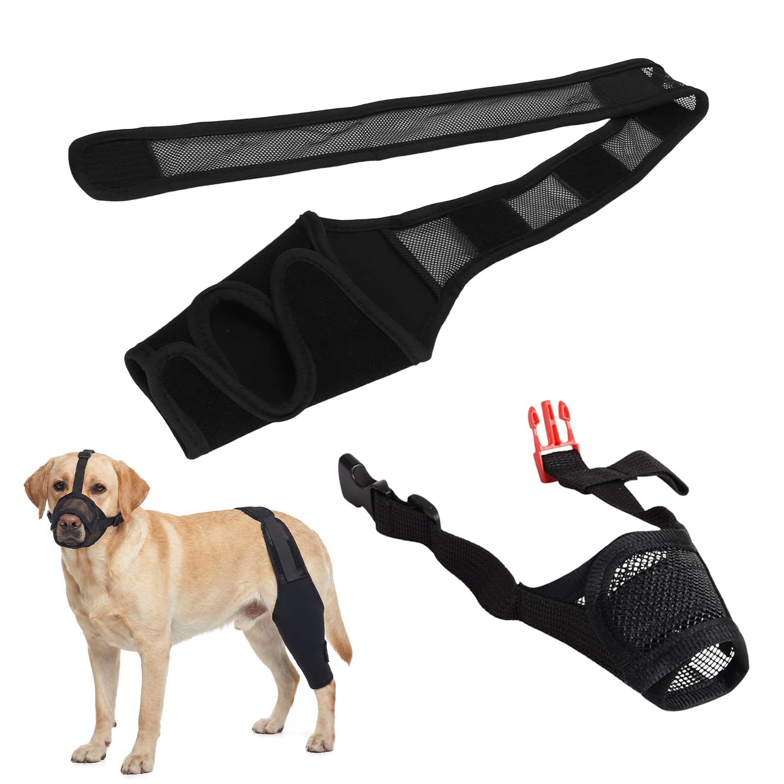 Hwanme Adjustable Dog Leg Protectors with Dogs Muzzle, Premium Dog Leg Brace, Comfortable Soft, Secure Fit, for Dogs Daily and Outdoor Use
