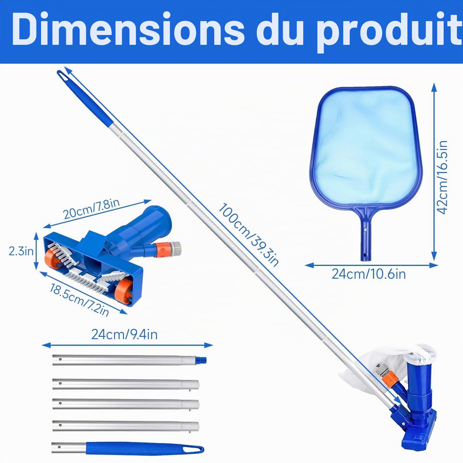 Aspirateur de Piscine, Kit d'entretien pour Piscine, Aspirateur de Piscine Kit de Nettoyage, Fontaines, Baignoires