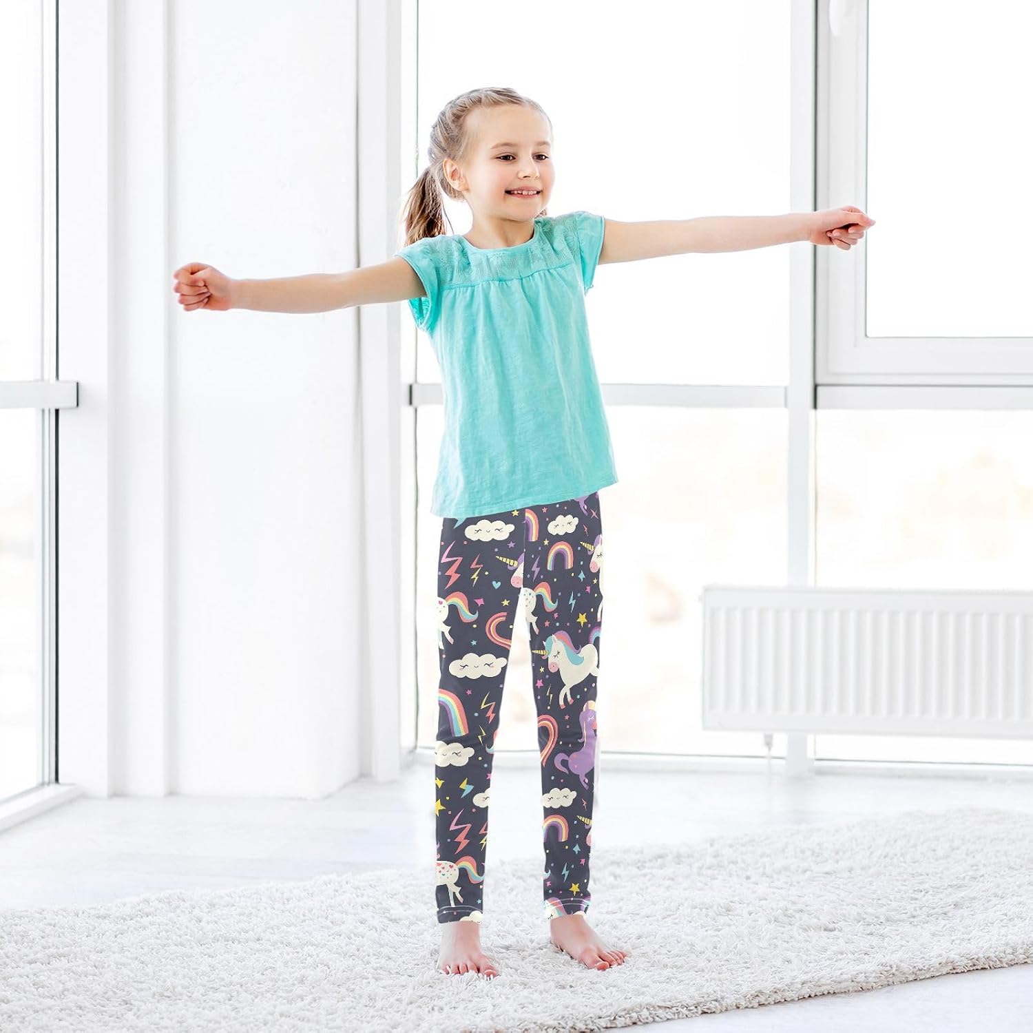Printed Girls Leggings Cute Unicorn Purple