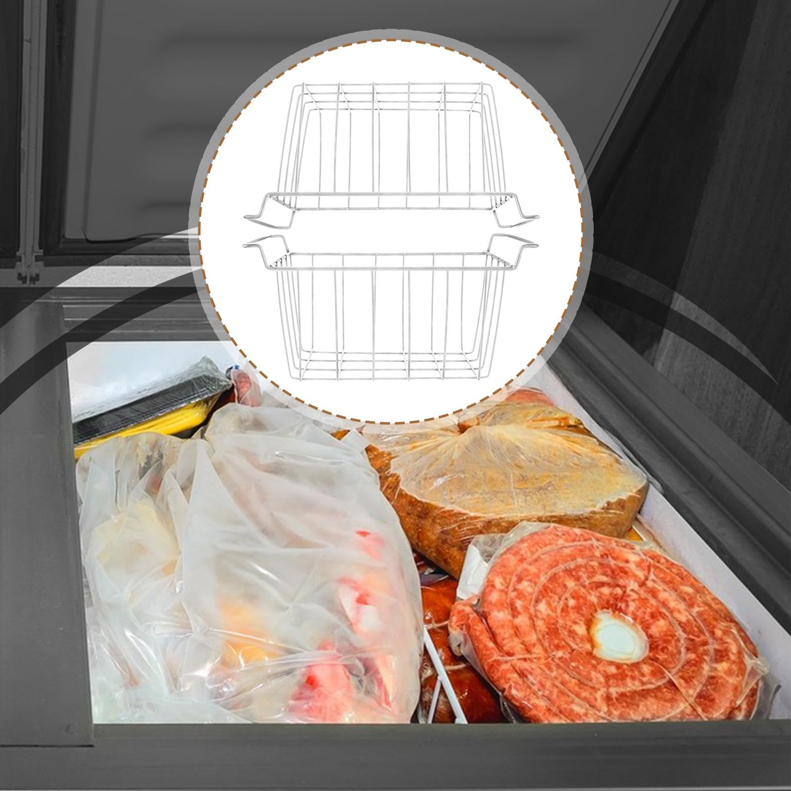 Set di 2 Cestelli Organizer in Metallo per Frigorifero, Impilabili E Dotati di Maniglia per Un Facile Trasporto, Ideali per La Conservazione in Famigl, Bianco 45 Cm