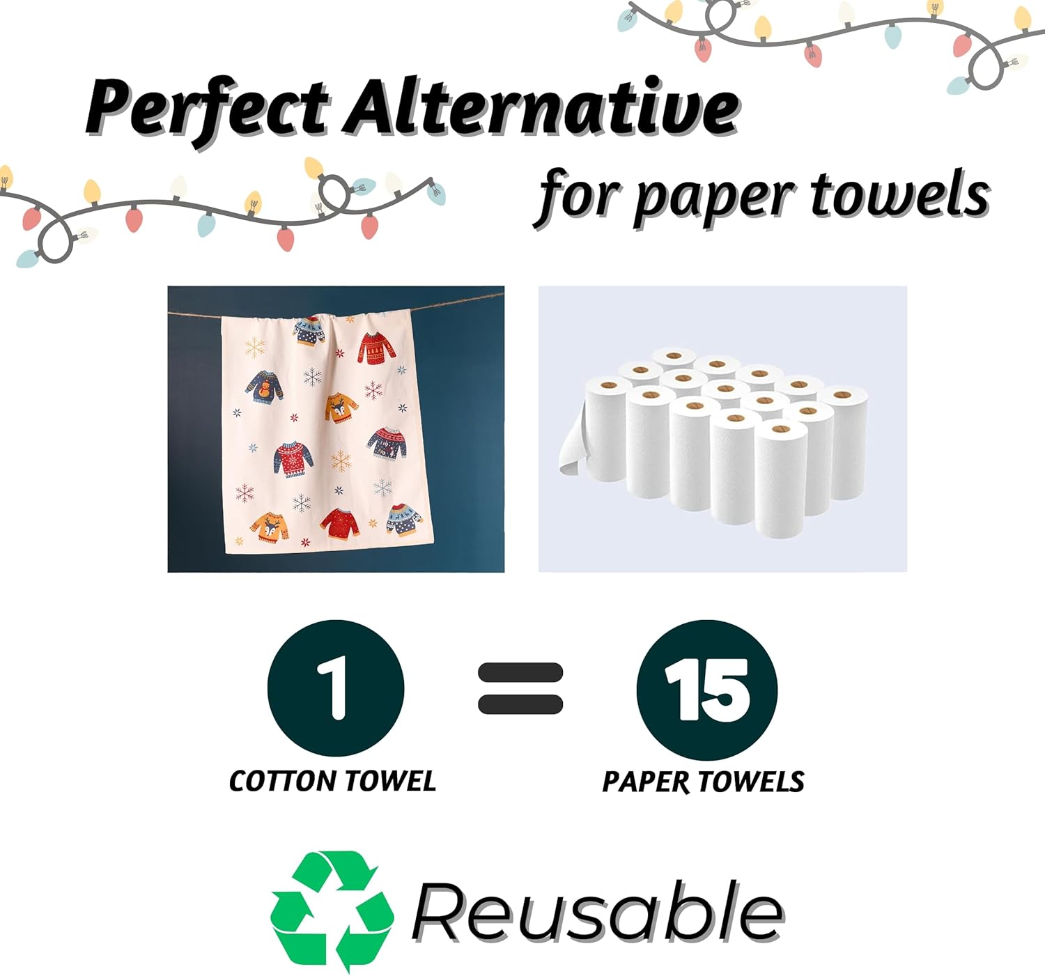 Folkulture Christmas Kitchen Towels Set of 3 | 100% Cotton 20×26 Tea Towels & Dishcloths | Modern Farmhouse Holiday Kitchen Décor | Soft & Absorbent Dish Towels | Christmas Sweater Pattern Set - Image 9