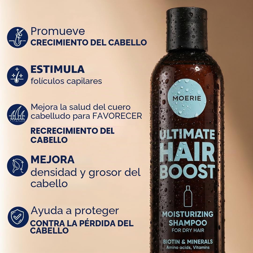 Champú Moerie champu de cabello crecimiento - cabello más largo y grueso - más volumen - vegano - Libre de parabenos y siliconas - todo tipo - champu anticaida - tratamiento hidratante cabello X2