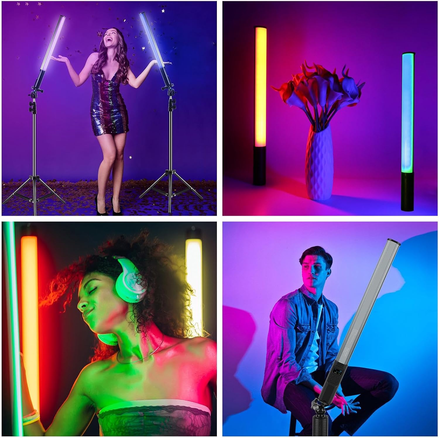 PULUZ RGB LED Video Light Stick, Photography Lighting Wand with 132 LEDs Lights, Dimmable 2500K~9000K CRI95+ Full Color LED Light with 2600mAh Battery, 20 Light Scenes