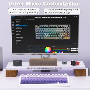 AULA F75 75% Wireless Mechanical Keyboard,2.4Ghz/Type-C/BT5.0 Gaming Keyboards,Advanced Structure,Side Engraved,RGB Backlight,Hot Swappable Custom Keyboard for PC/Mac (Purple)