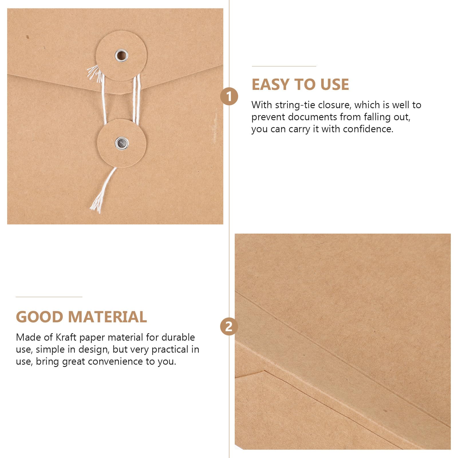 Lot de 10 Enveloppes en Ficelle Kraft A4 pour Documents, Organisateur de Fichiers en Papier Kraft, Fermeture Sécurisée, Rangement Pratique pour Bureau ou Maison