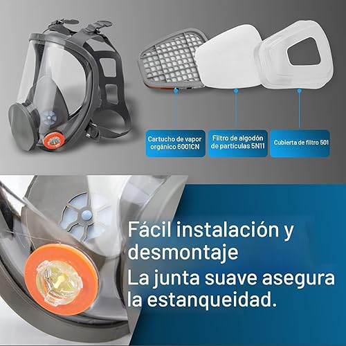 Miniatura 2 de Respirador reutilizable cubierta de gas de cara completa, máscara de vapor orgánica y antivaho para pintura, pulido mecánico, registro, soldadura,