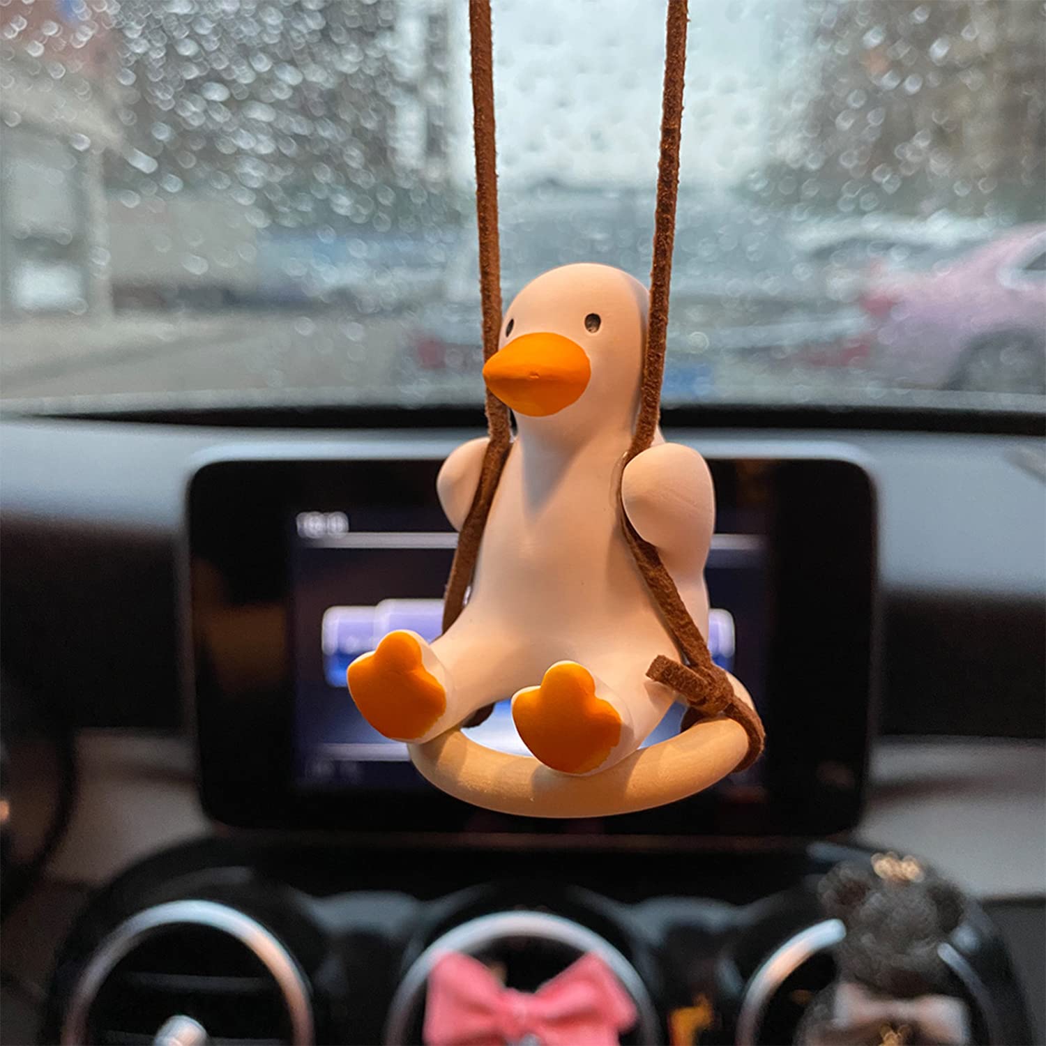 Pendentif Canard Auto Pour Rétroviseur - 2 Pièces, Décor Oscillant Mignon - Peut être Parfumé, Décoration Voiture Ou Maison - 10