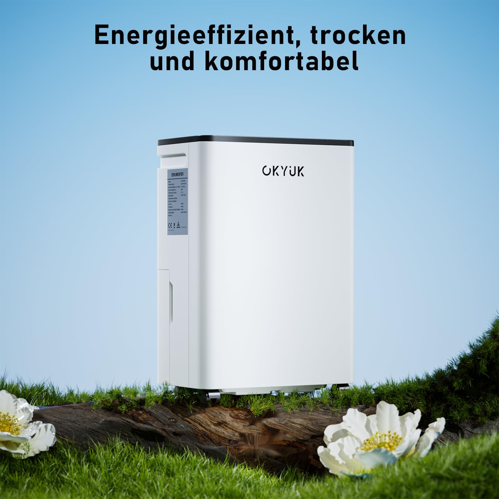 OKYUK Deumidificatore Casa Muffa 10 L, deumidificatore bagno, deumidificatore casa 2.5L, 30 m², con spegnimento automatico Timing 24H, ideale per camper, bagno, camera da letto, cantina (10L Bianco)