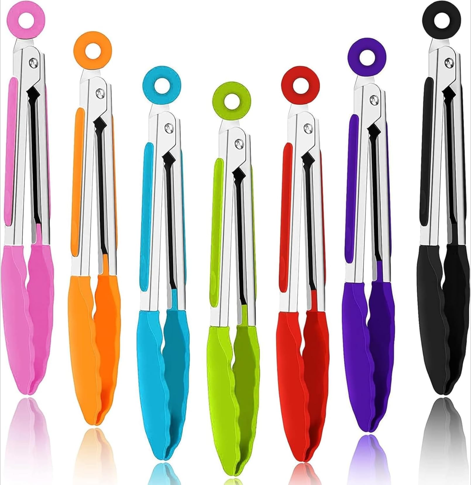 5Pack Kitchen Tongs,7 Inch Silicone Small Tong,Multicolor