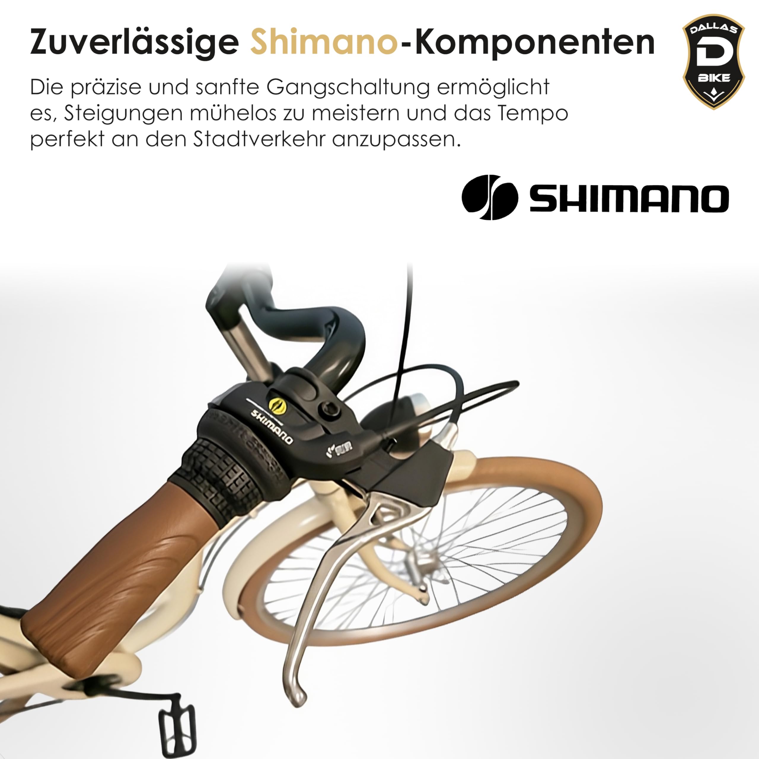 Fahrrad 26 Zoll - Bequemes Cityrad für Damen und Herren - mit 7-Gang Shimano Schaltung - Komfortabler Tiefeinsteiger für Stadt und Pendler - Dallas City - Creme, Braune