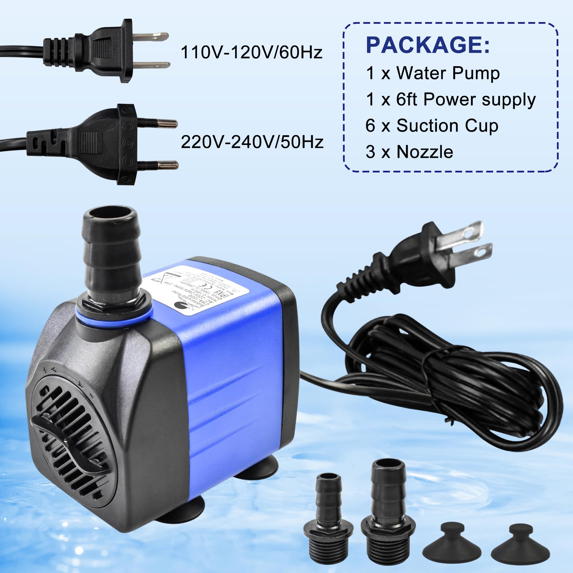 CHANCS Pompa sommergibile 25 W 396 GPH AC 220 V pompa fontana per fontane esterne