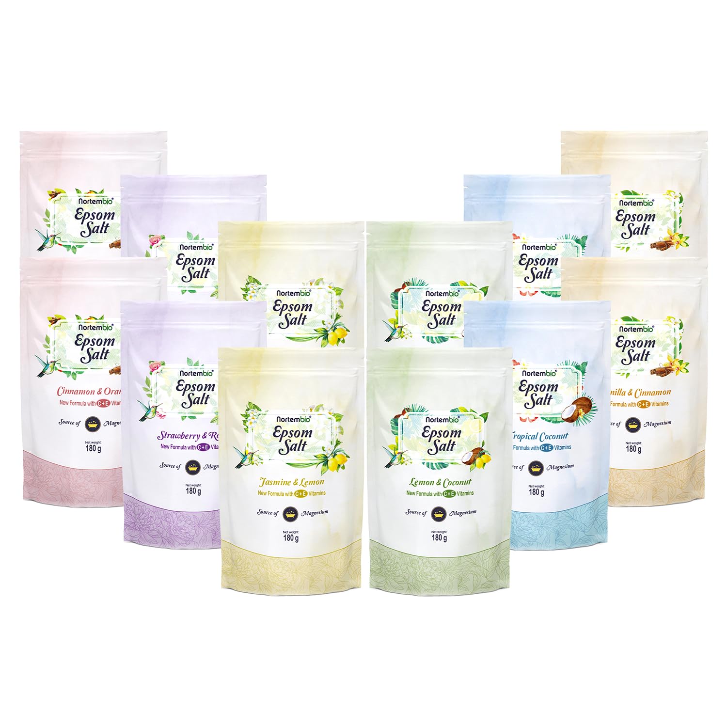 Nortembio Bittersalz-Kollektion, Packung mit 2 Geschenksets, mit 12 Premium-Spa-Duftbeuteln, 100 % reine Mineralien für Detox und Wellness + exklusives E-Book
