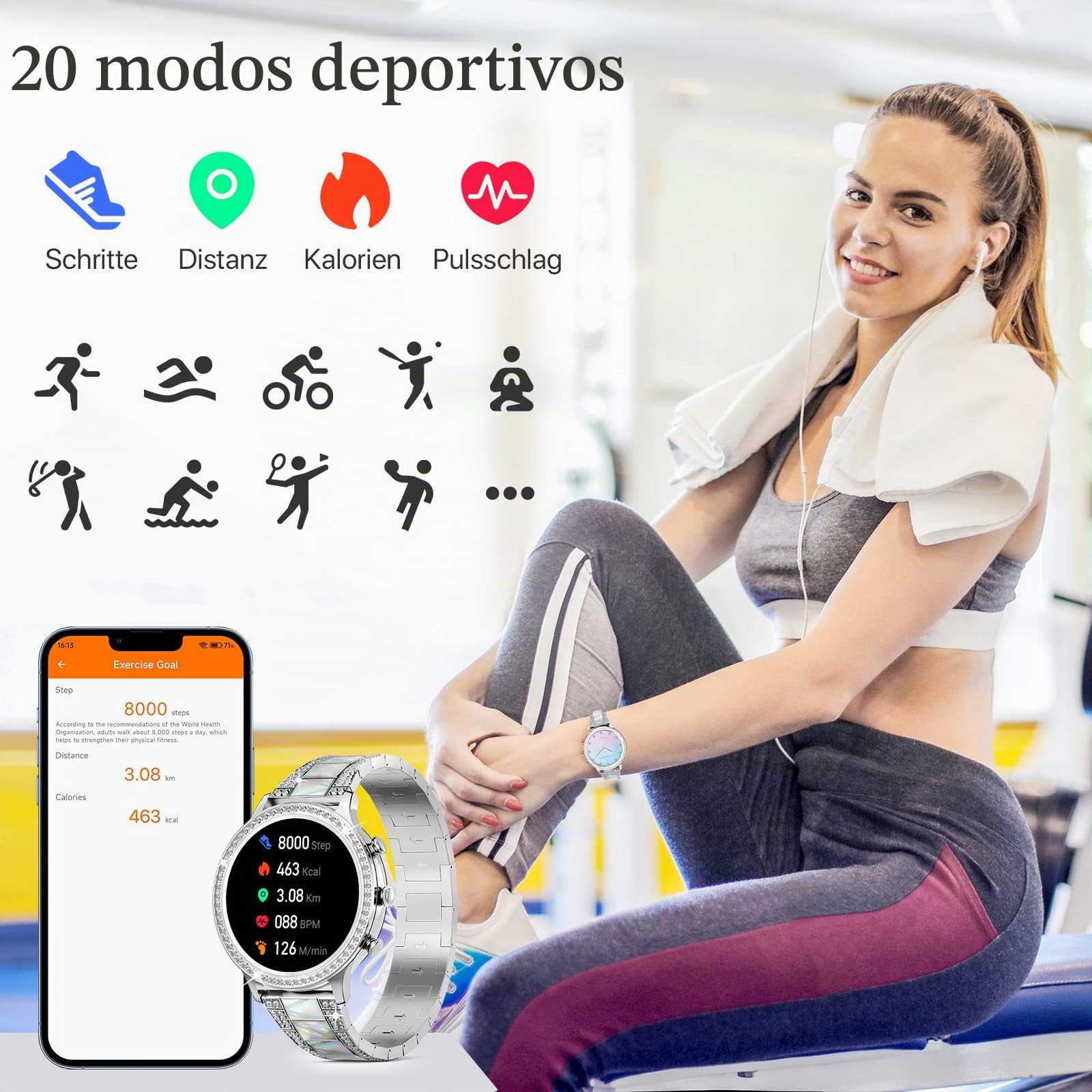 ZKCREATION Reloj Inteligente Mujer con Llamadas y WhatsaApp - Smartwatch Mujer con Presión Arterial Pulsómetro Pulsera Actividad con Monitor Sueño 20 Modo Deportivo Pulsera Reloj Regalos para Mujeres
