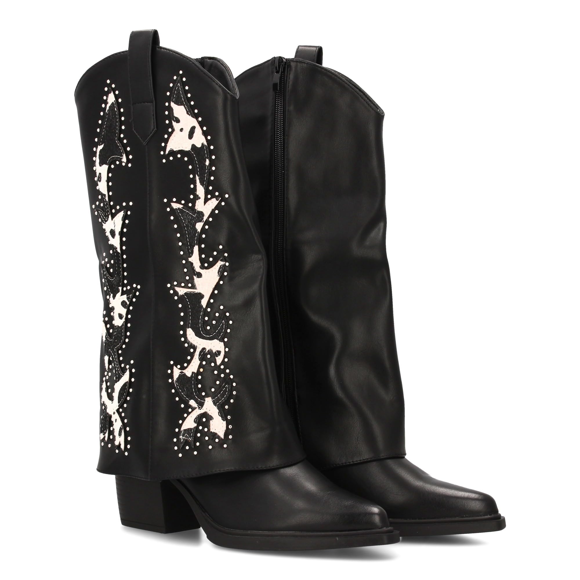 Bota Cowboy para Mujer con Estampados de Animal Print y Tachuelas Diseno Llamativo y Elegante. Ideal Otono Invierno.