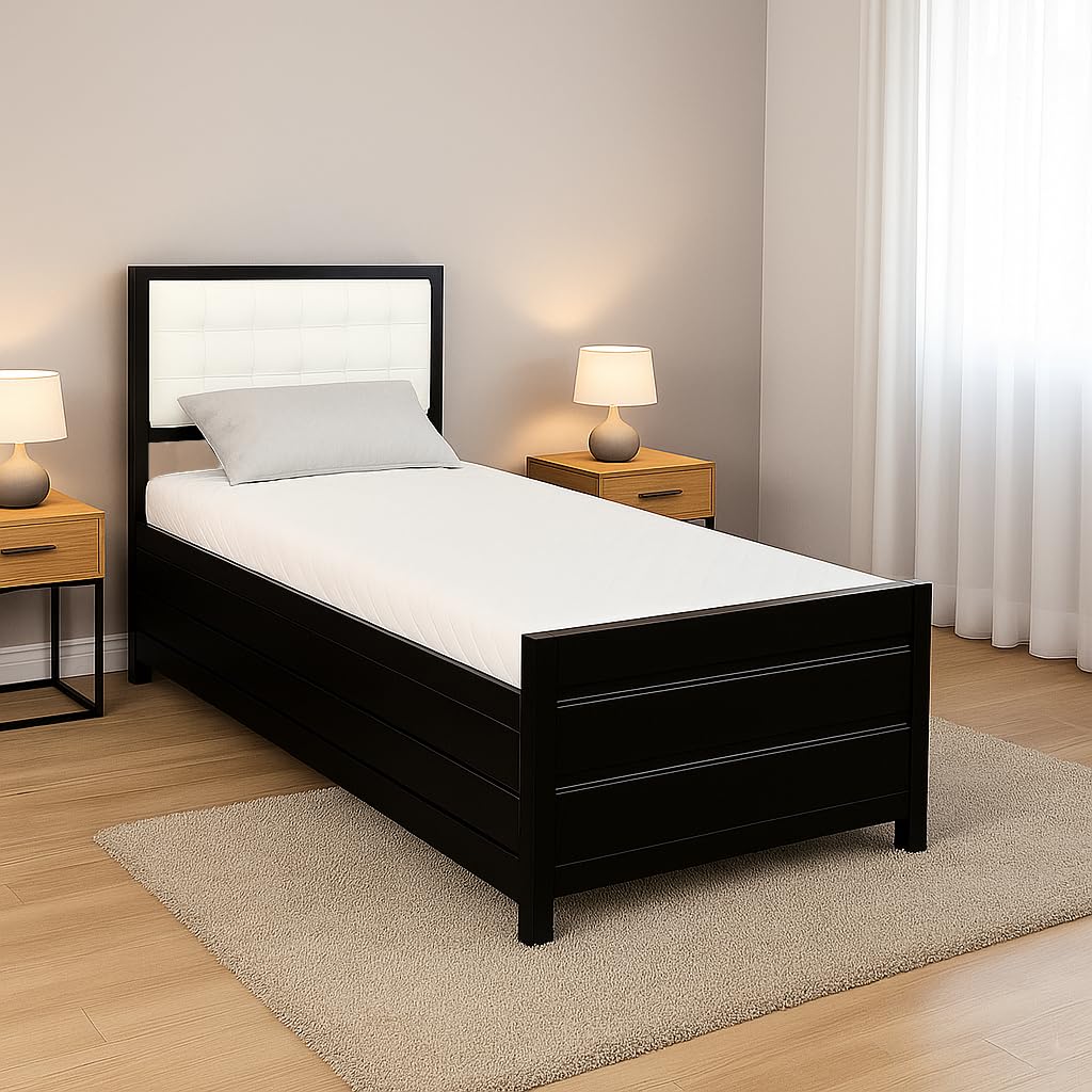 s k grill art Metal Bed with Storage Box (White Headboard Without Mattress, 3 x 6 Feet)-image-2