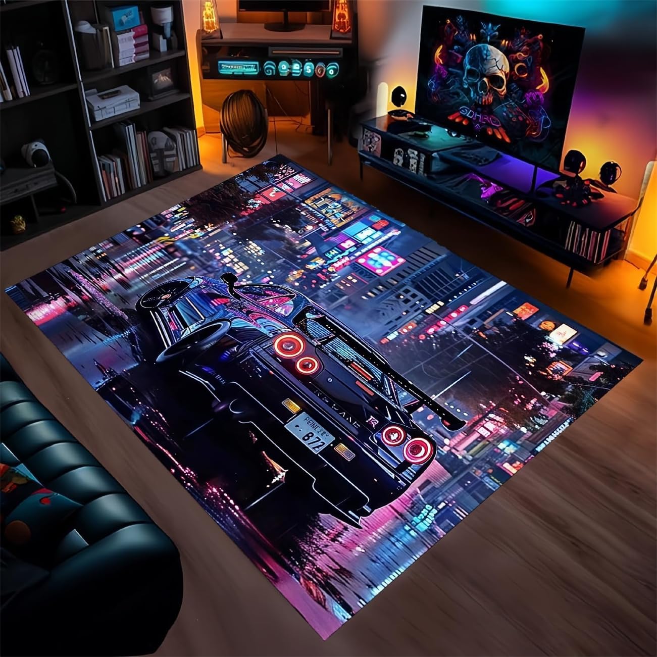 3D Auto Moto Tappeto, Neon Cool Graffiti Auto Sportiva Motivo Decorativo, Morbido Confortevole Soggiorno Area Rug, Teenager Ragazzi Camera da Letto Antiscivolo Tappetino (Style 6,140x200cm)