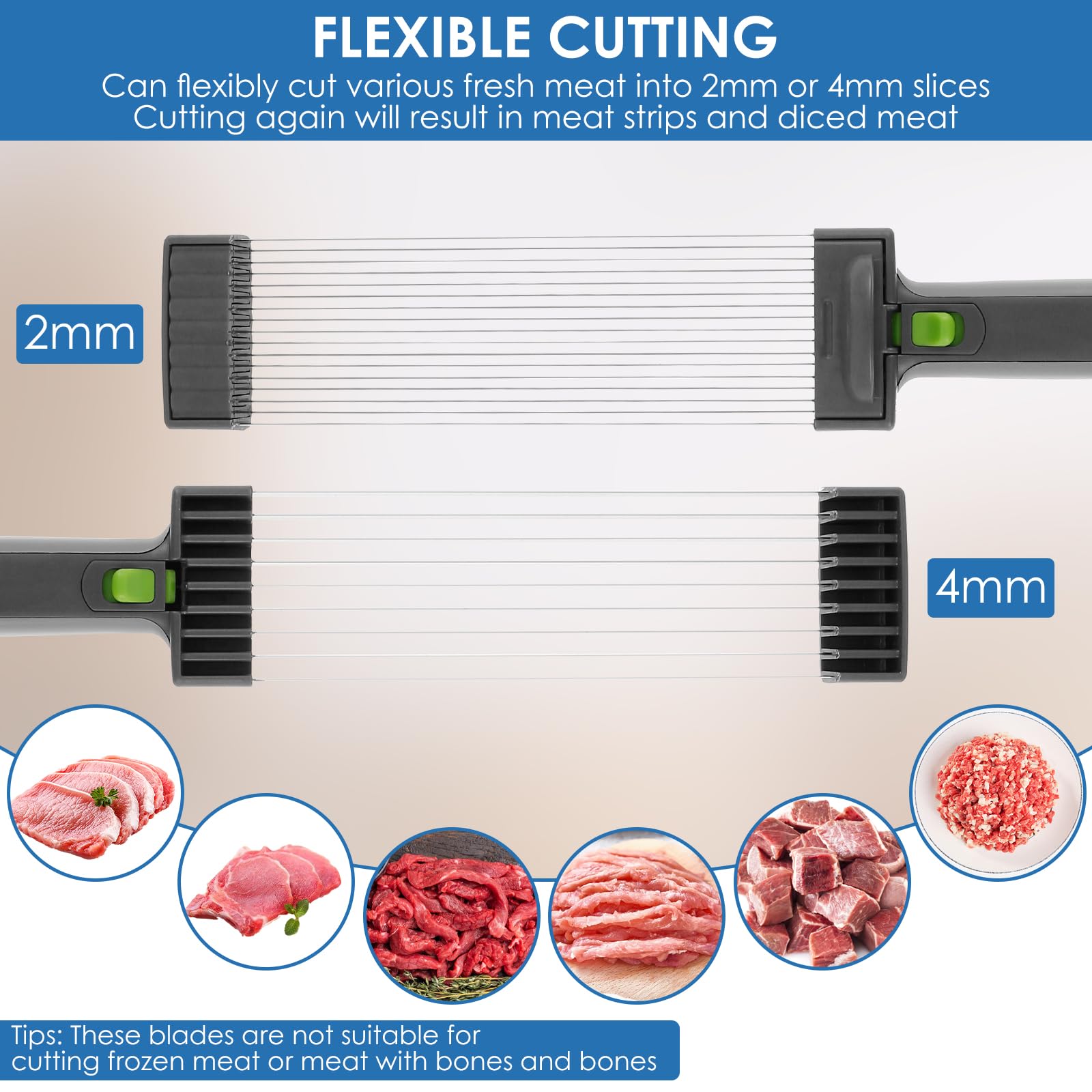 Trancheuse à Viande Acier Inoxydable 2-4 mm Réglable Coupe-Viande Manuel