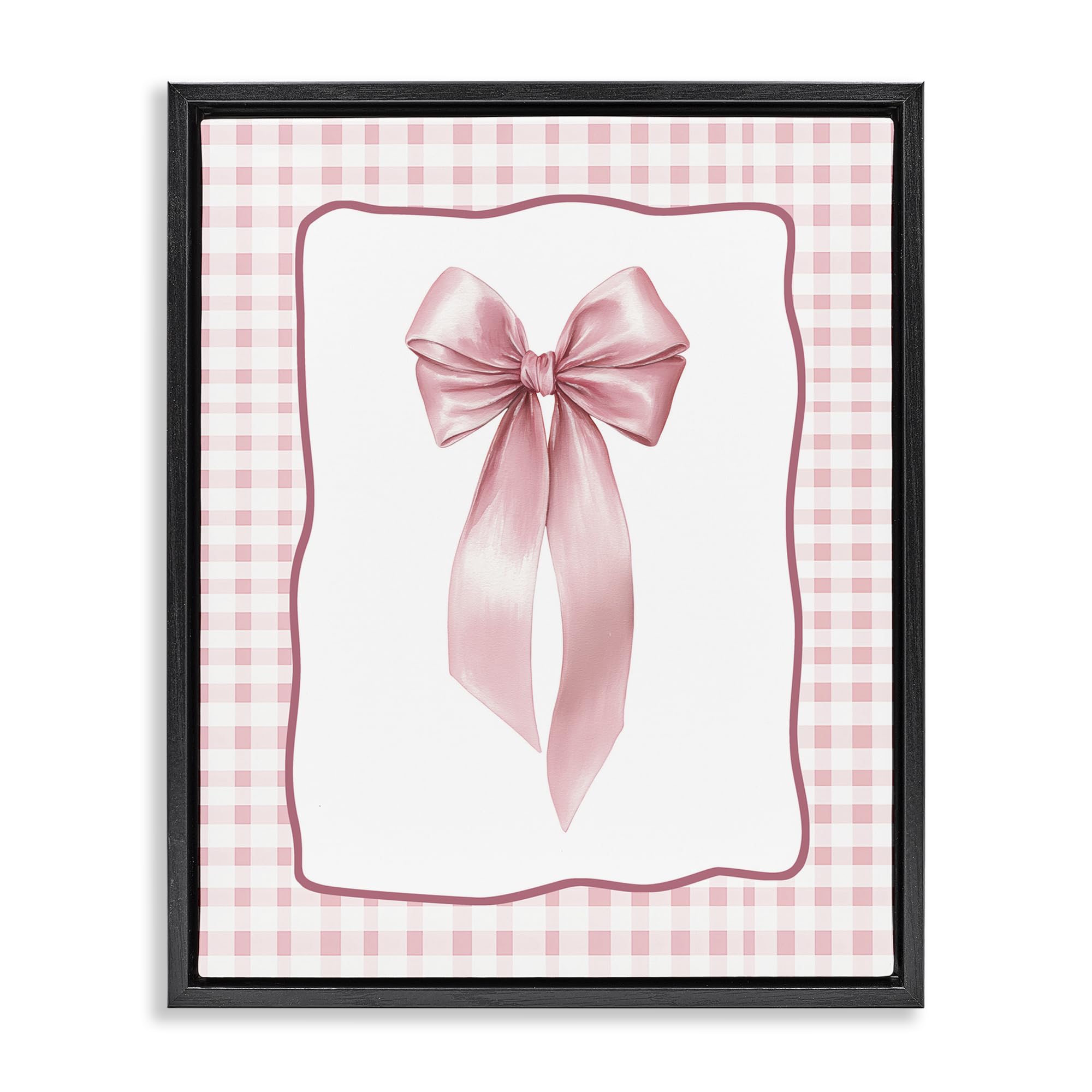 Stupell Industries Jet Black (Matte) Pink Gingham Ribbon Plaid, 16 X 20 Inch Canvas In Floater Frame