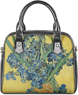 GLUDEAR Van Gogh Starry Nigth Shoulder Bag for Womens PU Leather Zipper Casual Handbag Crossbody Bag,Still Life with Irises,OneSize