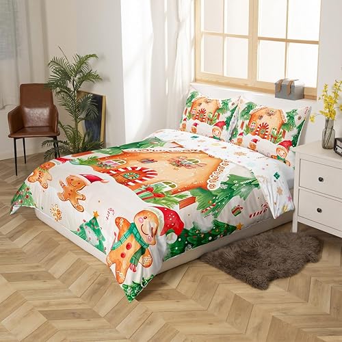 Vista 200 de Juego de funda de edredón rosa de Navidad para niñas, tamaño matrimonial, lindo juego de ropa de cama de dibujos animados de pingüino de Papá Noel