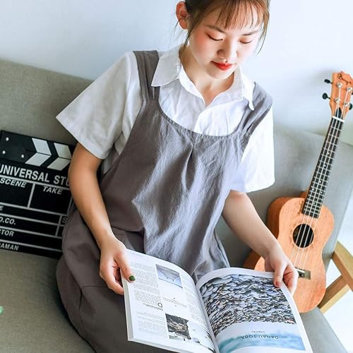 Miniatura 8 de NEWGEM Delantales de cocina de lino japonés con espalda cruzada para hombres con bolsillos para hornear, pintura, jardinería, limpieza, color caqui