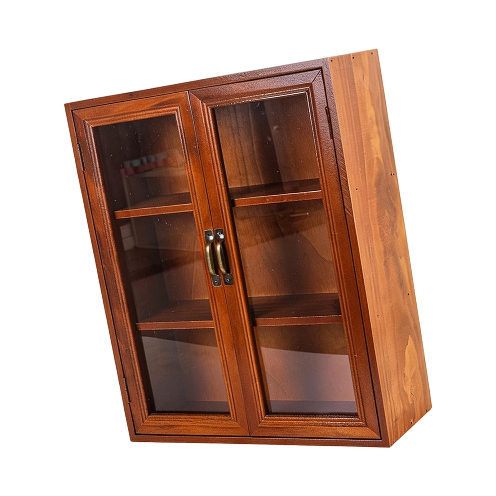 Whoasyst Wood Texture Desktop Cabinet with Clear Doors, Compact Countertop Organizer for Makeup, Stationery and Kitchen Items Bucolic Decors